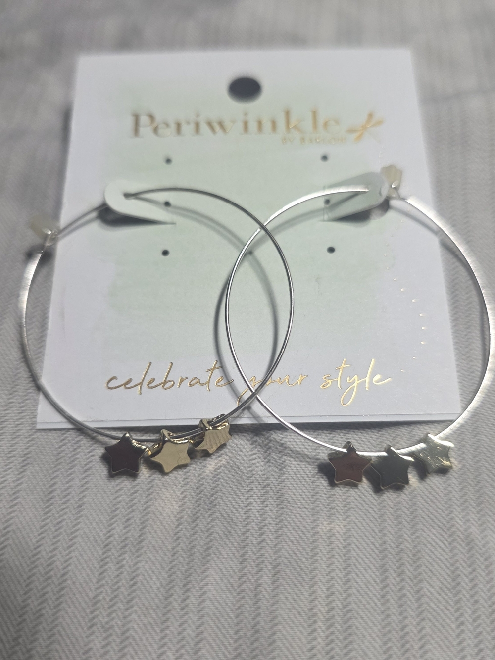 Periwinkle by Barlow Silver Hoop Earrings with Gold Star Charms